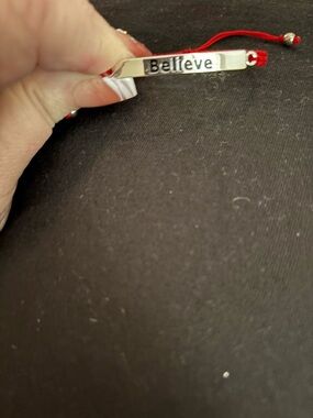 Believe Silver Bar Bracelet with Red Cord